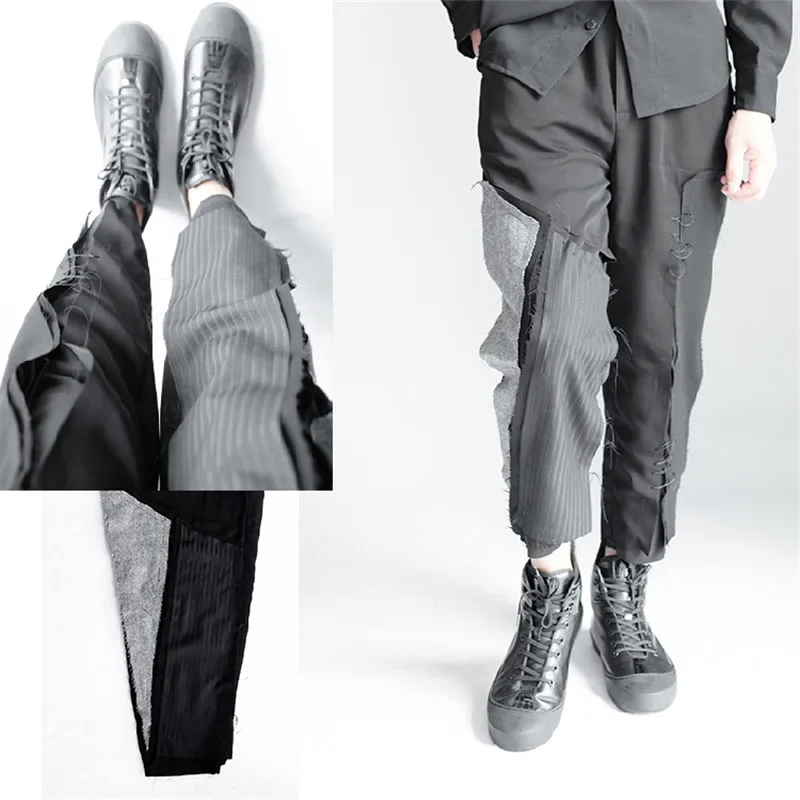 Men Pants men's casual broken pants stitched striped original 9