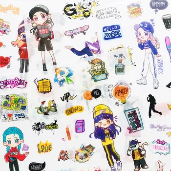

6 Sheets /Pack Street Hip Hop Girls Paper Diary Sticker Adhesive Notebook Computer Phone Decor