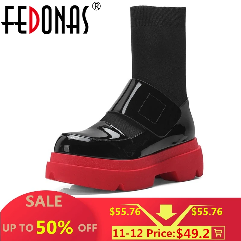 Najtaniej FEDONAS nowych kobiet w połowie buty ze skórki cielęcej jesień zima ciepłe wysokie obcasy buty kobieta prawdziwej skóry Casual marka jakości Stretch buty