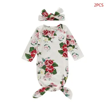 

2 Pcs/set Baby Girls Clothes Cute Print Anti-kick Sleeping Bag Headband Set Newborn Photography Props