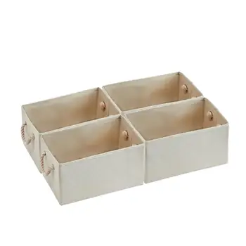 

4 Pack Storage Baskets Fabric Cube Storage Bins Foldable Decorative Baskets Storage Cubes with Cotton Rope Handles Cube Organize