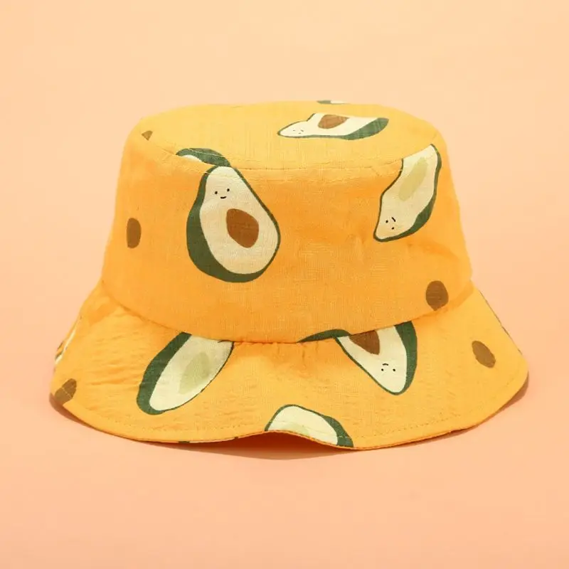 Японский свежий стиль для взрослых детей Летняя хлопковая Панама милый цветной Авокадо Фрукты печатных широкими полями Солнцезащитная шляпа рыбака