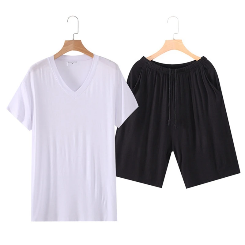 Novelty Clothes Summer Modal Short Sleeved Men's Pajamas Sets Male Pajama Set Solid Thin Pajama for Men Sleepwear Suit Homewear