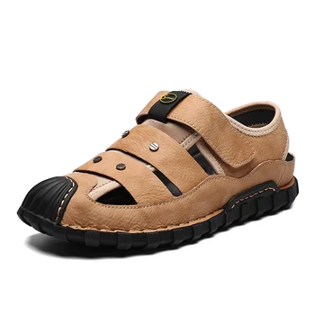 

Classic Mens Sandals Summer Leather Male Beach Sandals Soft Comfortable Male Beach Slippers Slip-ON Man Sandals