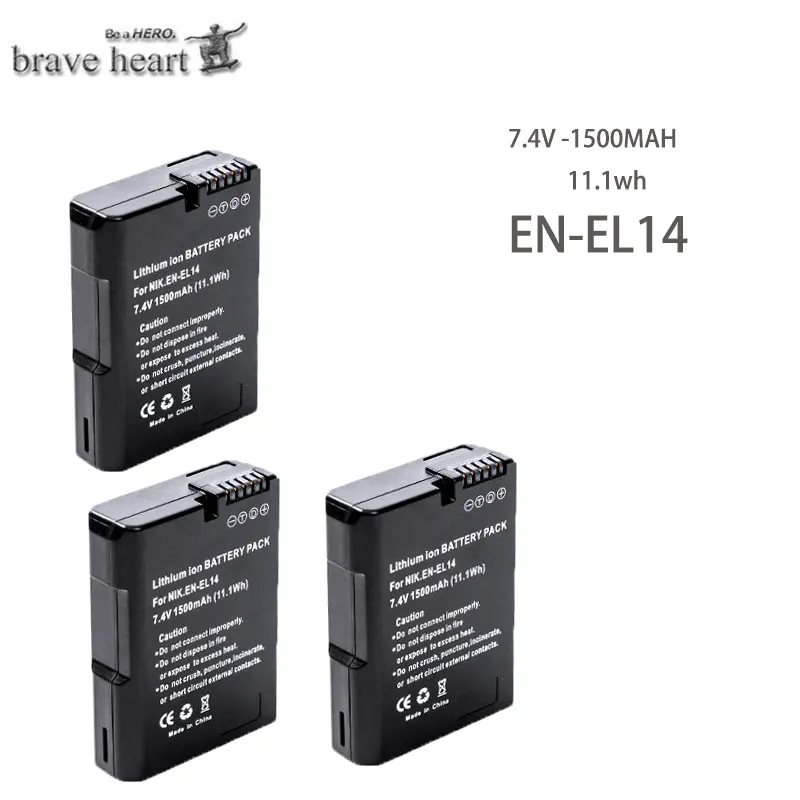 1500 мАч Эл 14 ENEL 14 EN-EL14A EN-EL14 RU EL14 EL14A EL14+ Батарея пакет для Nikon D5200 D3100 D3200 D5100 P7000 P7100 - Цвет: 3battery