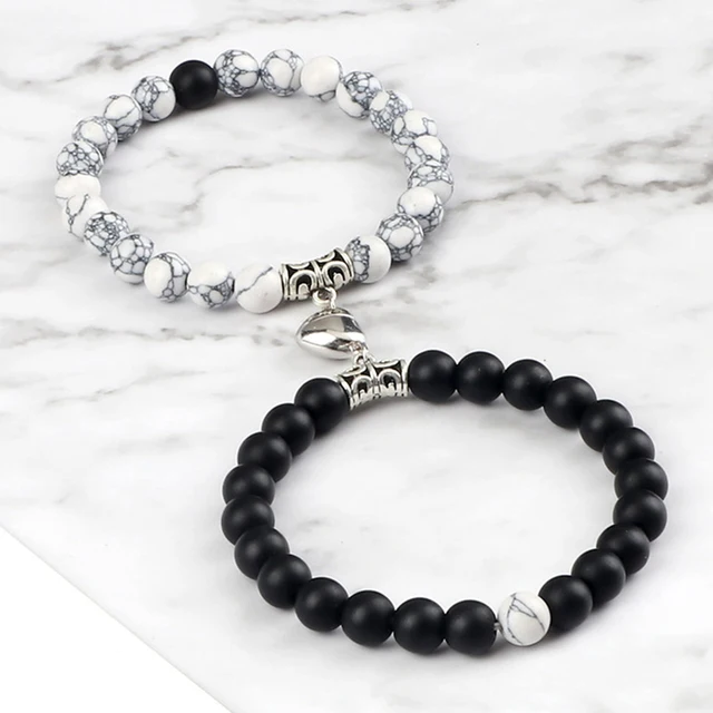 Offre spéciale 2 pièces/ensemble Bracelet de perles pour amoureux pierre naturelle Distance coeur aimant Couple Bracelets amitié mode bijoux cadeau