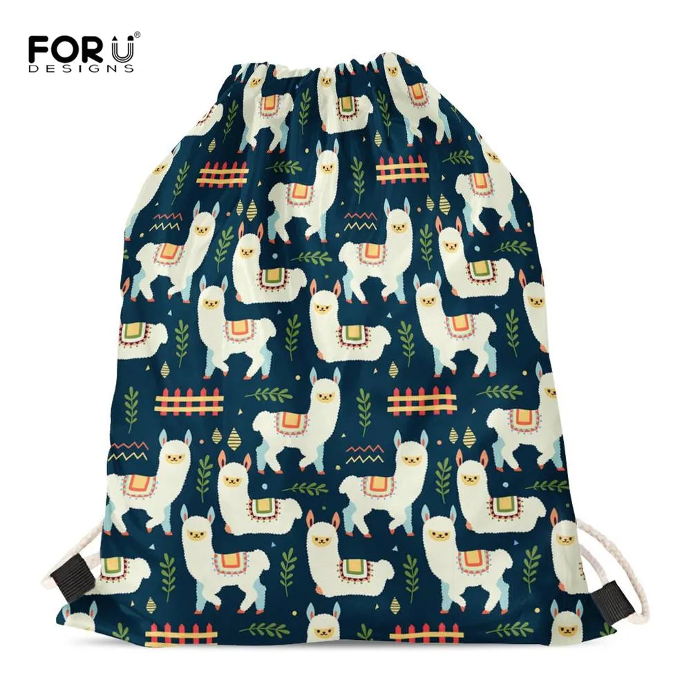 FORUDESIGNS Christmas Alpaca Llama Printing Drawstring Bag Backpacks For Girls Rucksack Travel Softback Small String Pouch Sack | Багаж и