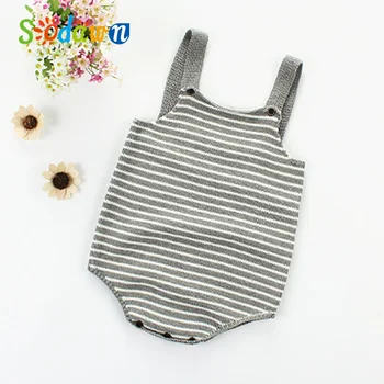 

Baby Knitting Rompers 2020 Autumn Winter Sleeveless Infant Striped Printed Triangle Crawling Toddler Jumpsuits For 0-24M