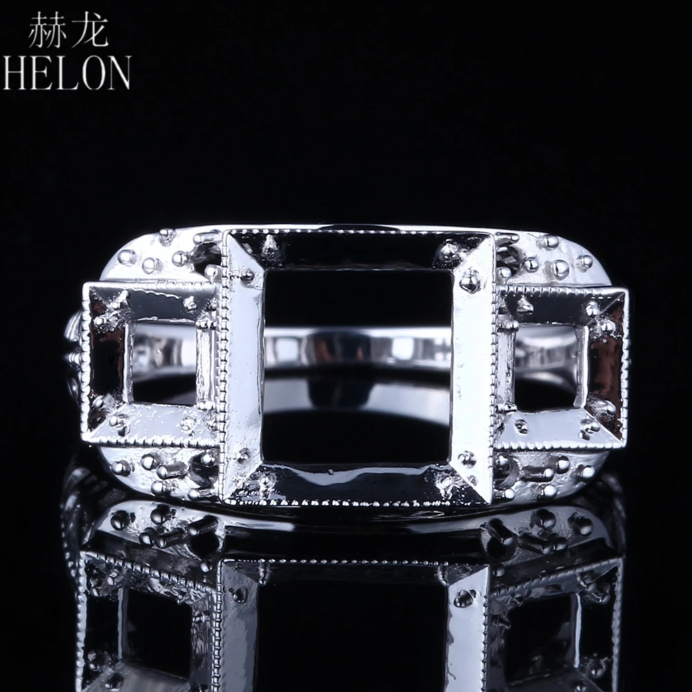 

HELON Wedding Fine Jewelry Ring Setting Sterling Silver 925 4mm & 7mm Princess Cut Semi Mount Ring 6 Grains