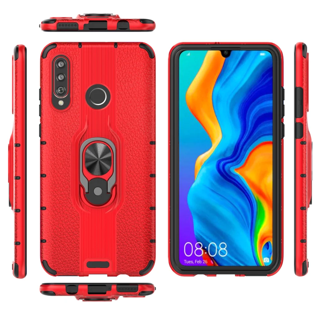 Задняя крышка для huawei P30 lite роскошное тонкое кольцо Кронштейн против отпечатков пальцев амортизация силиконовый+ кожаный чехол для ноутбука