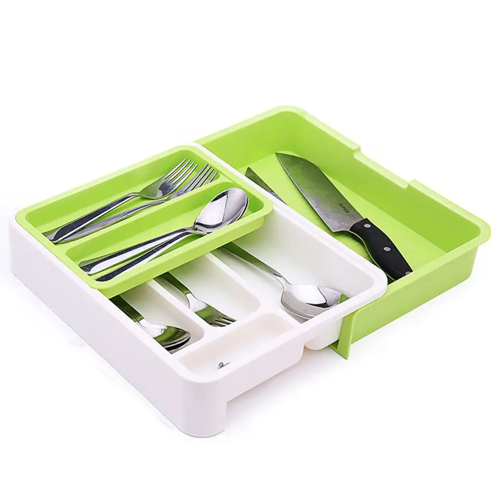 

Plastic Kitchen Organizer Knife Fork Spoon Storage Scalable Separated Tableware Arrangement Drawer Storage Box For Kitchen