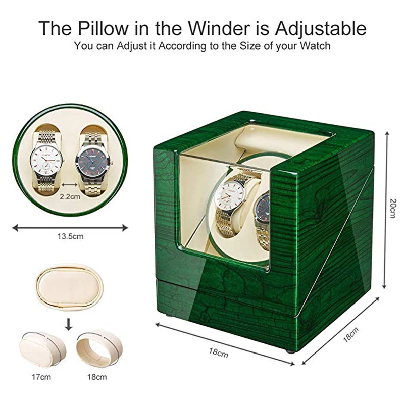 JQUEEN двойные часы Winder с тихим японским мабути мотором зеленого цвета