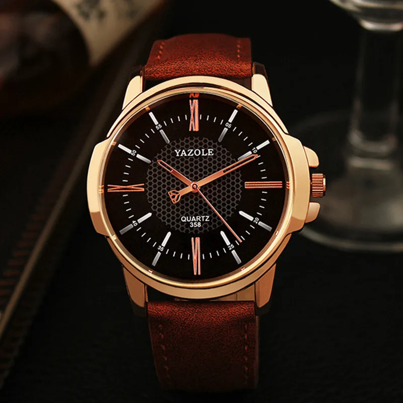 YAZOLE наручные часы для мужчин лучший бренд класса люкс известный мужской часы кварцевые часы наручные кварцевые часы Relogio Masculino YZL358 - Цвет: Black Brown Gold