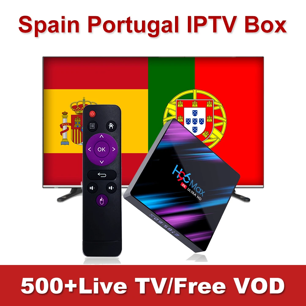 H96 max Испания Португалия IPTV Box 2G+ 16G 580+ прямые каналы бесплатно VOD с 1 год IPTV подписка Испания Android 9,0 iptv box