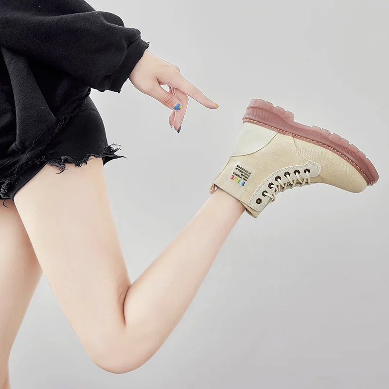 

2019 New Style Locomotive WOMEN'S Shoes Canvas Martin Boots INS Online Celebrity Women's British-Style Short Boots Extra High Tr
