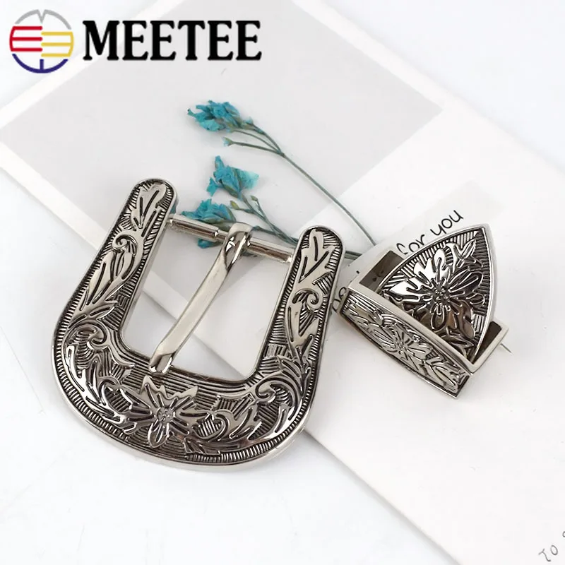 

Meetee 1set(3pcs)26mm Pin Belt Buckle Vintage Carve Pattern Alloy Buckles for Women Men DIY Jeans Waist Bands LeatherCraft YK203