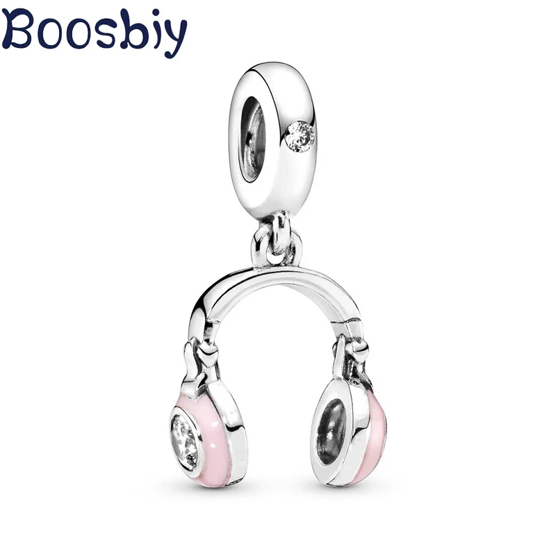 Boosbiy, 2 шт., Новое поступление, розовые музыкальные наушники, подвески, подходят для браслетов Пандора и ожерелья для женщин, девушек, ювелирные изделия, подарок для изготовления