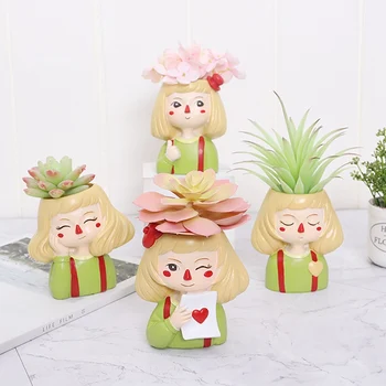 

Resin Flowerpot Cute Cartoon Girl Succulent Plant Pot For Desk Crafts Bonsai Ornament