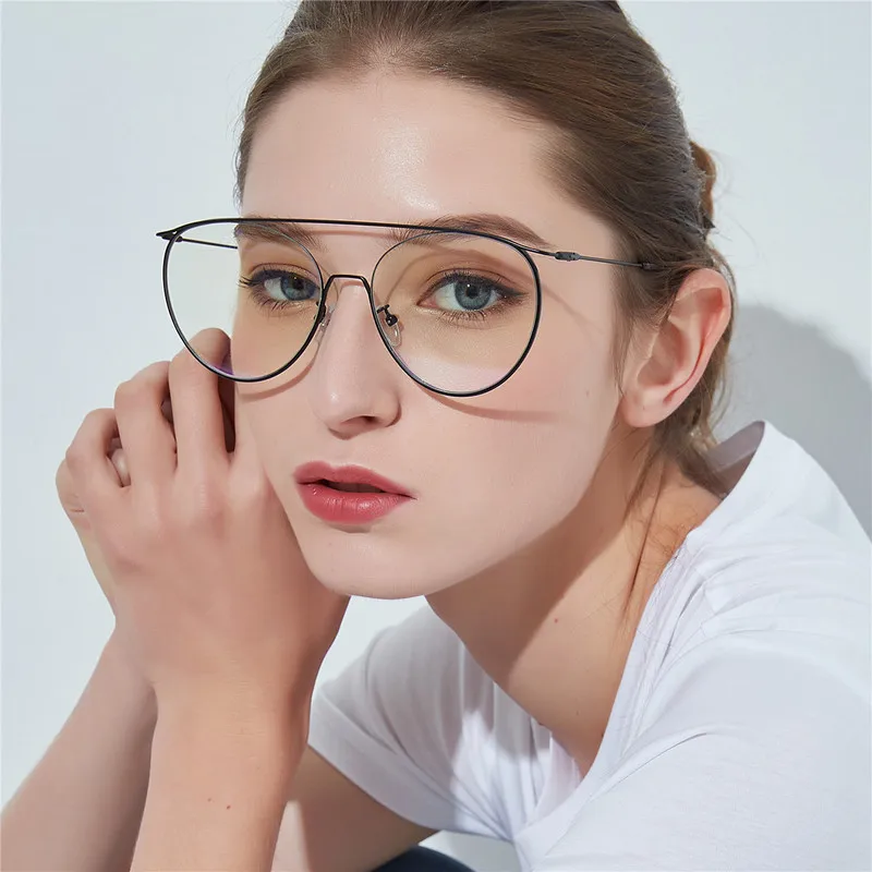 Металлическая оправа в стиле ретро, круглые очки с большим лицом, полуоправа, большие плоские зеркальные женские очки в европейском и американском стиле