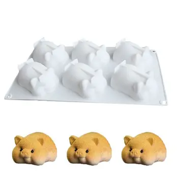 

6 Holes DIY Golden Pig Shaped Cake Mold 3D Silicone Cute Pig Cake Chocolate Fondant Craft Mold Safety Kitchen Child Baking Tool