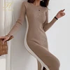 H Han Queen Winter Color Matching Office Pencil Elastic Knitted Dress Women Bottoming Sheath Dresses Work Bodycon Vestidos New ► Photo 2/6