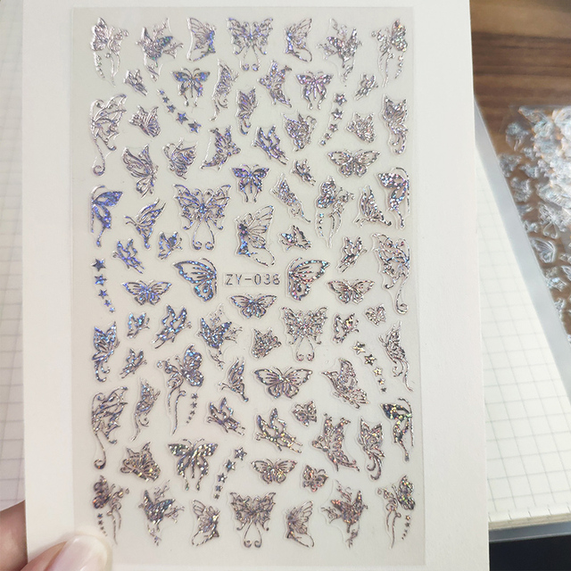 Holographic 3D Laser Butterfly Nail Art Stickers Gold Silver Nail Adhesive Sliders Decals Laser Sticker Decor DIY Manicure