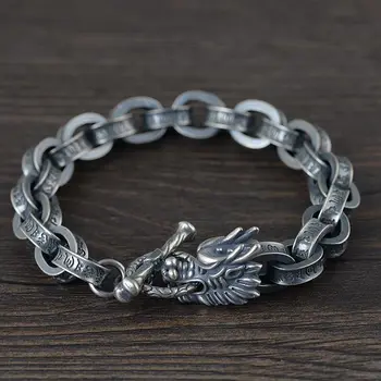 

S925 silver bracelet with men's Mantra Dragon head Silver Ring Bracelet