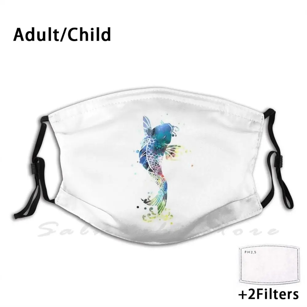 Mask Koi Fish Abstract Watercolor Blue Tattoo Tropical Animal Nature Japanese Feng Shui Asia | Аксессуары для одежды
