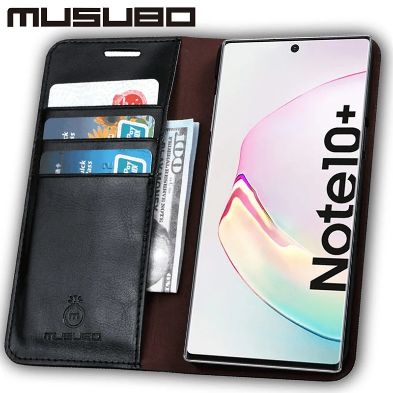 Роскошный Musubo чехол для samsung Galaxy Note 10 натуральная кожа крышка чехол для Note 8 9 чехол-портмоне с откидной крышкой S10e S10+ S9 карты чехол для телефона - Цвет: Черный