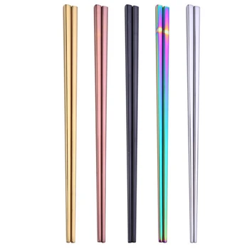 

1 pair Reusable Rainbow 304 Stainless Steel Chopsticks Dishware Silver Iron Antiskid Household Metal Chinese