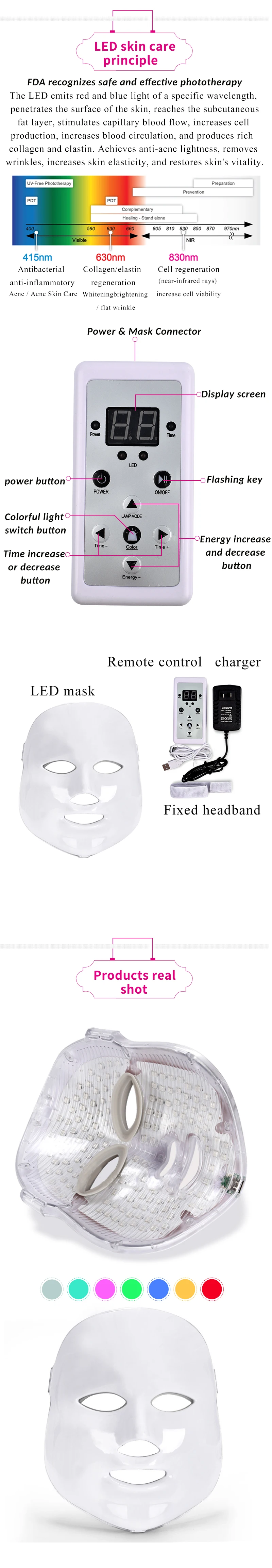 7 Colours LED Facial Mask Mascara Facial Aesthetics Skin Care Rejuvenation Wrinkle Acne Removal Face Beauty Instrument