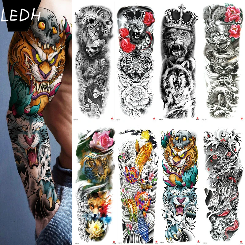 フルアーム大型アームスリーブビッグヘナタトゥーデザイン女性獅子冠王は防水タトゥーステッカー Temporary Tattoos Aliexpress