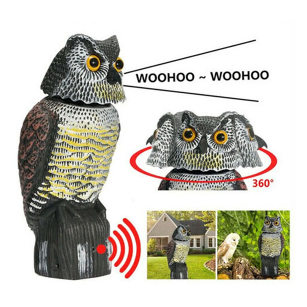 

Fashion Realistic Bird Scarer Rotating Head Sound Owl Prowler Decoy Protection Repellent Pest Control Scarecrow Garden Yard Move