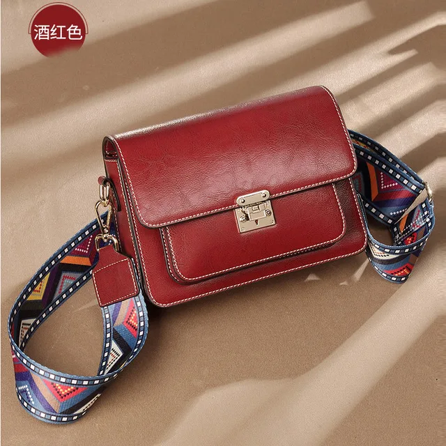 

New 2019 leather small square bag net red fashion crossbody bag wild leather shoulder bag