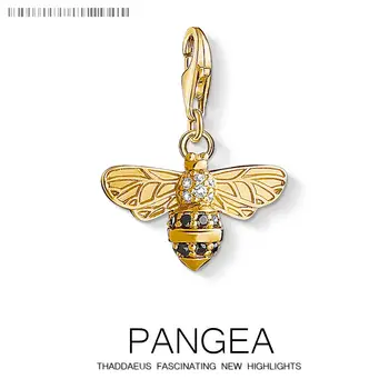 

925 Sterling Silver Lovely Gold Color Bee Animal Pendants Charm for Women Fine Jewelry Fit Bracelet Necklace