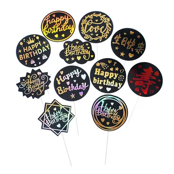 

Colorful Gold Cake Topper Happy Birthday Letter Cake Decoration for Girl Birthday Party EVA Round Star Heart Cupcake Toppers