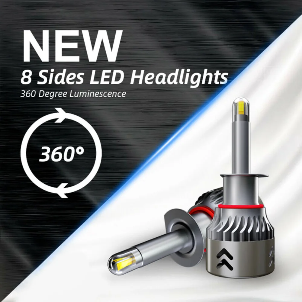 Супер Мини Автомобильный светодиодный свет 6000 К Замена 360 ° 2 шт. 8-сбоку H1 фар