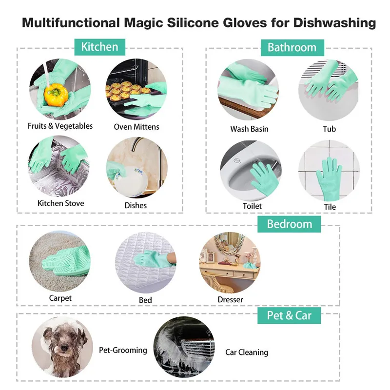 1 пара пищевой Волшебные силиконовые моющиеся перчатки для посуды кухонные чистящие волшебные перчатки с чистящей щеткой до класса кухонные перчатки
