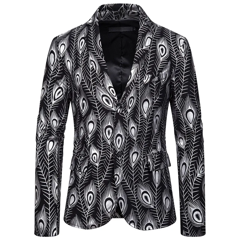 Мужской черный блейзер пиджак модный золотой серебряный с принтом в виде хвоста