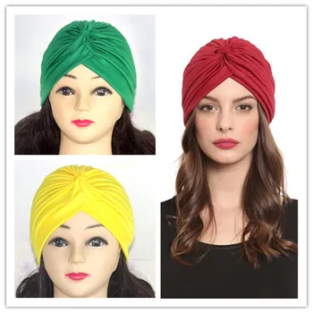 

Bohemian Women Stretchy Turban Hat Solid Color Hijab Scarf Caps Cotton Cross Muslim Headscarf Turban Hat Ramadan Muslim Hats