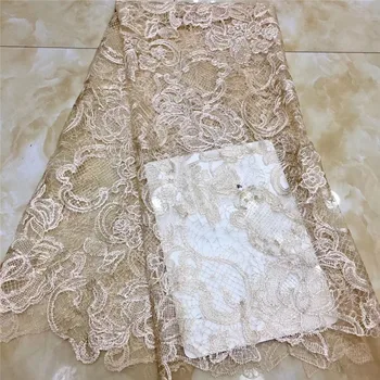 

African Lace gold With Sequins Embroidery Textile Lace Fabric High Quality Sequins French Tulle Lace Fabrics For Wedding Party