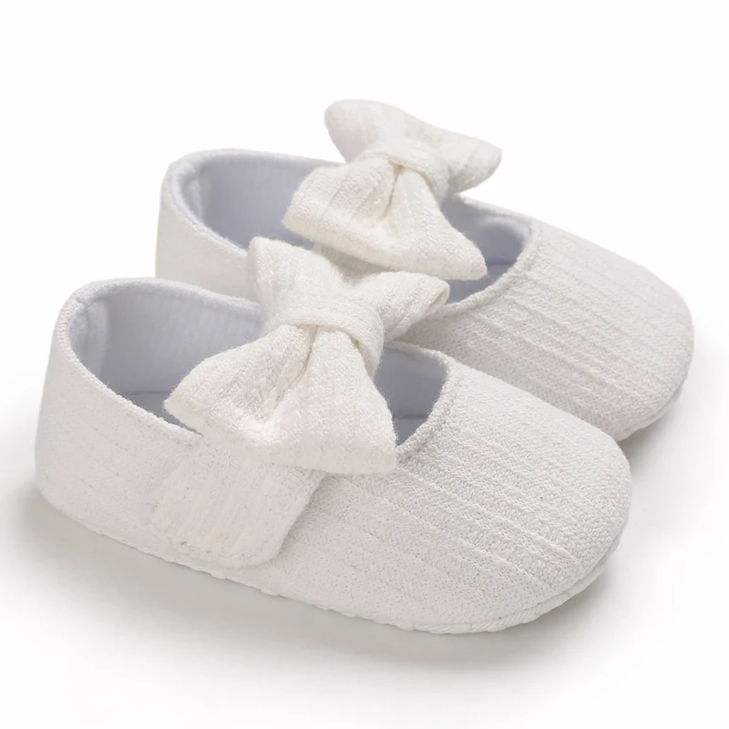 Детские первые ходунки одежда детская обувь новорожденная коляска для новорожденного девочки принцесса Мокасины бант одноцветная мягкая обувь - Цвет: Белый