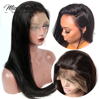 

MissAnna 360 Lace Frontal Wigs Brazilian Remy Hair Straight Pre Plucked Lace Front Human Hair Wigs