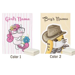 LVYZIHO Customized Name Little Tiger With Cowboy Hat And Cute Unicorn Baby Boy / Girl Fleece Blanket - 30x40/48x60/60x80 Inches