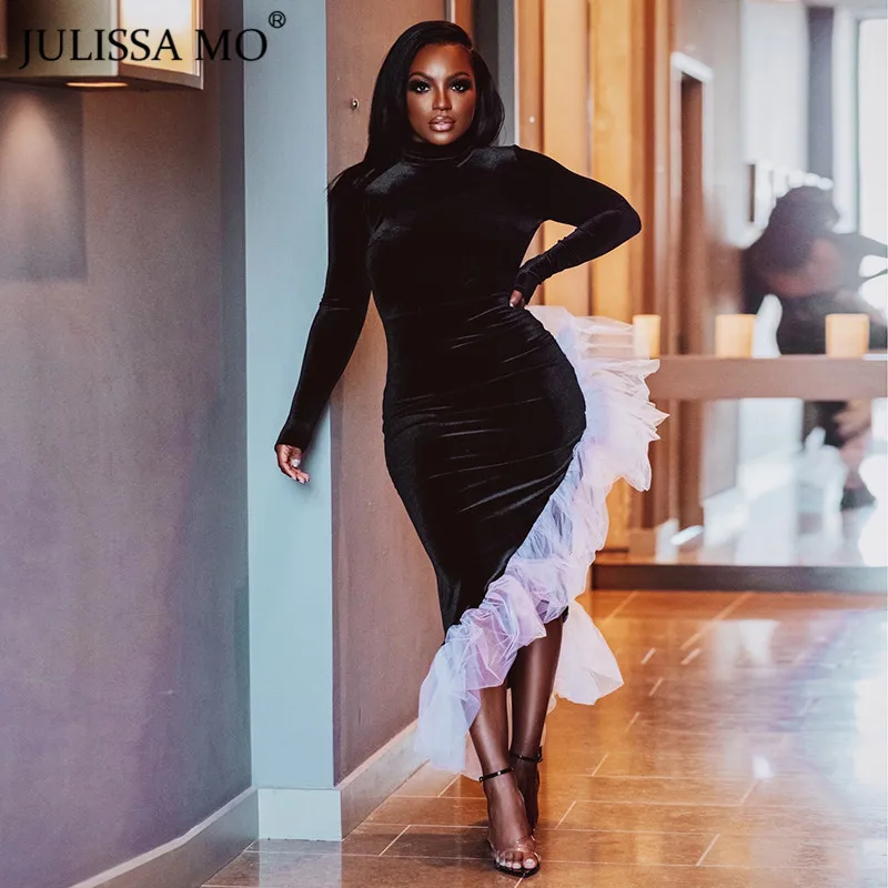 Julissa mo элегантное сексуальное облегающее платье с оборками женское платье с длинным рукавом и открытой спиной макси зимнее винтажное бархатное платье для рождественской вечеринки