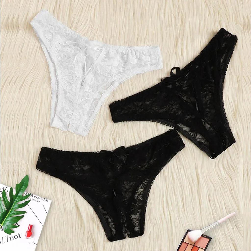 3 PCS Open Crotch Panties Plus Size Women Sexy Floral Lace Underwear Crotchless Thong Women Sexy Hot Exotic Briefs Culotte Femme