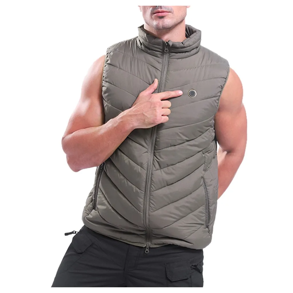 Армейский зеленый Chalecos para hombre, зимний жилет, мужской, умный, USB, теплый, пуховик, gilet homme erkek yelek kamizelka abrigos - Цвет: Армейский зеленый