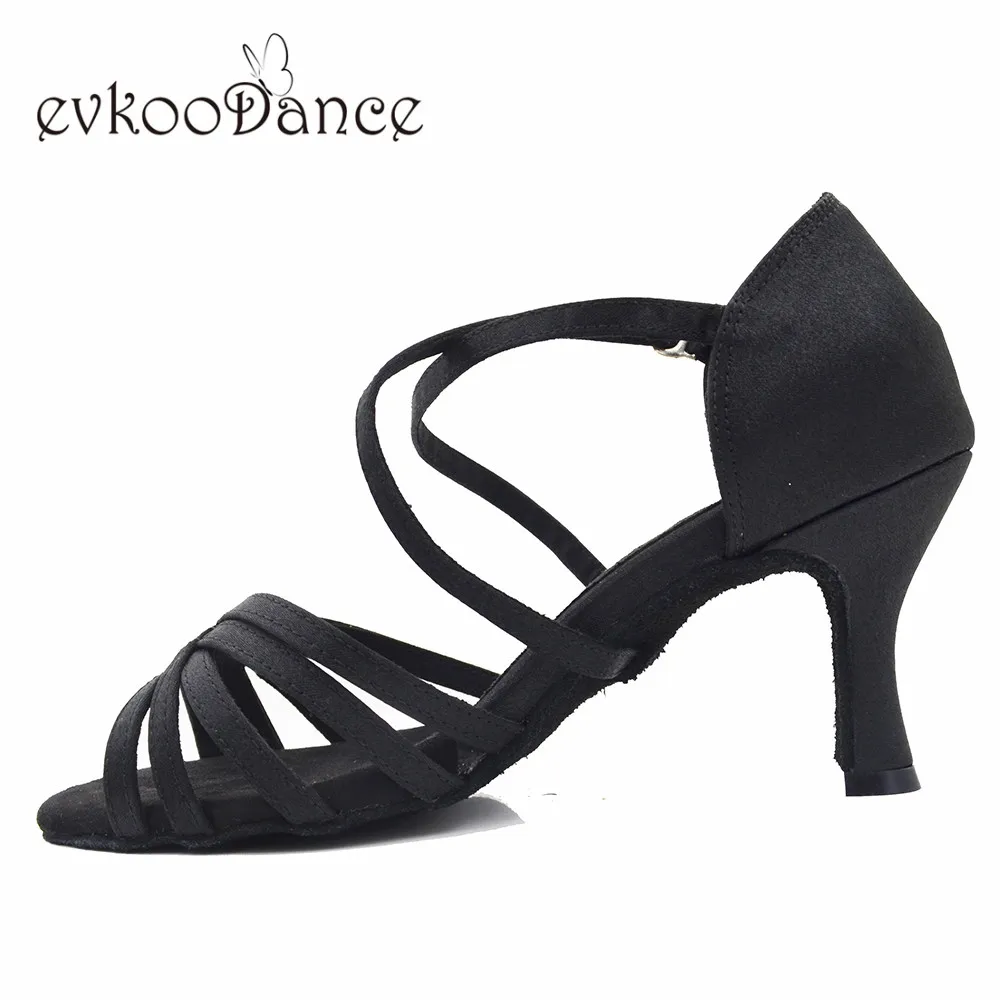 Танцевальные туфли; Zapatos De Baile; размеры США 4-12; черные атласные туфли для латинских танцев; высота каблука 7 см для женщин; NL318
