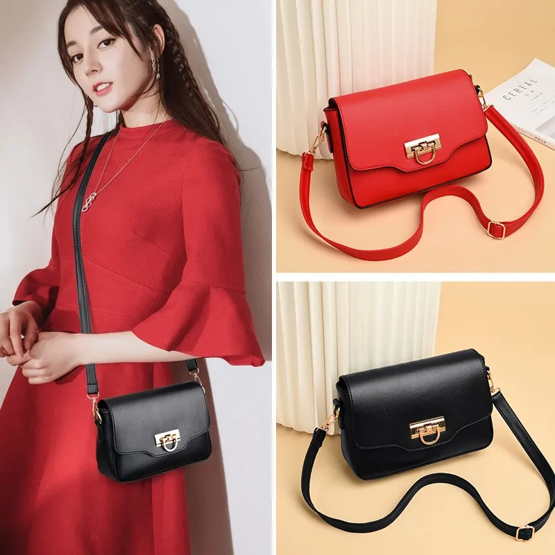 

2020 New Style Lock Square Sling Bag Korean-style Single-shoulder Bag for Women Casual Shoulder Bag Simple Bag