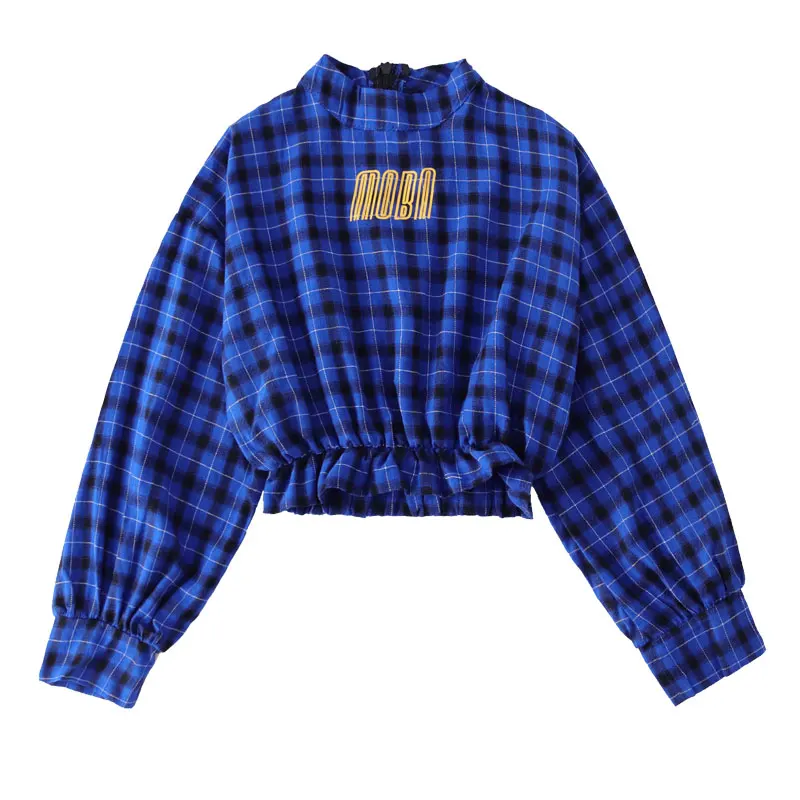 Blue Girls Boys Hip Hop Hoodies Dance Clothes for Kids Jazz Dancing Costumes SweaterShirt Ballroom Crop Tops Plaid Jogger Pants (14)